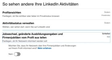 LinkedIn Aktivitäten verbergen Jobwechsel nicht anzeigen